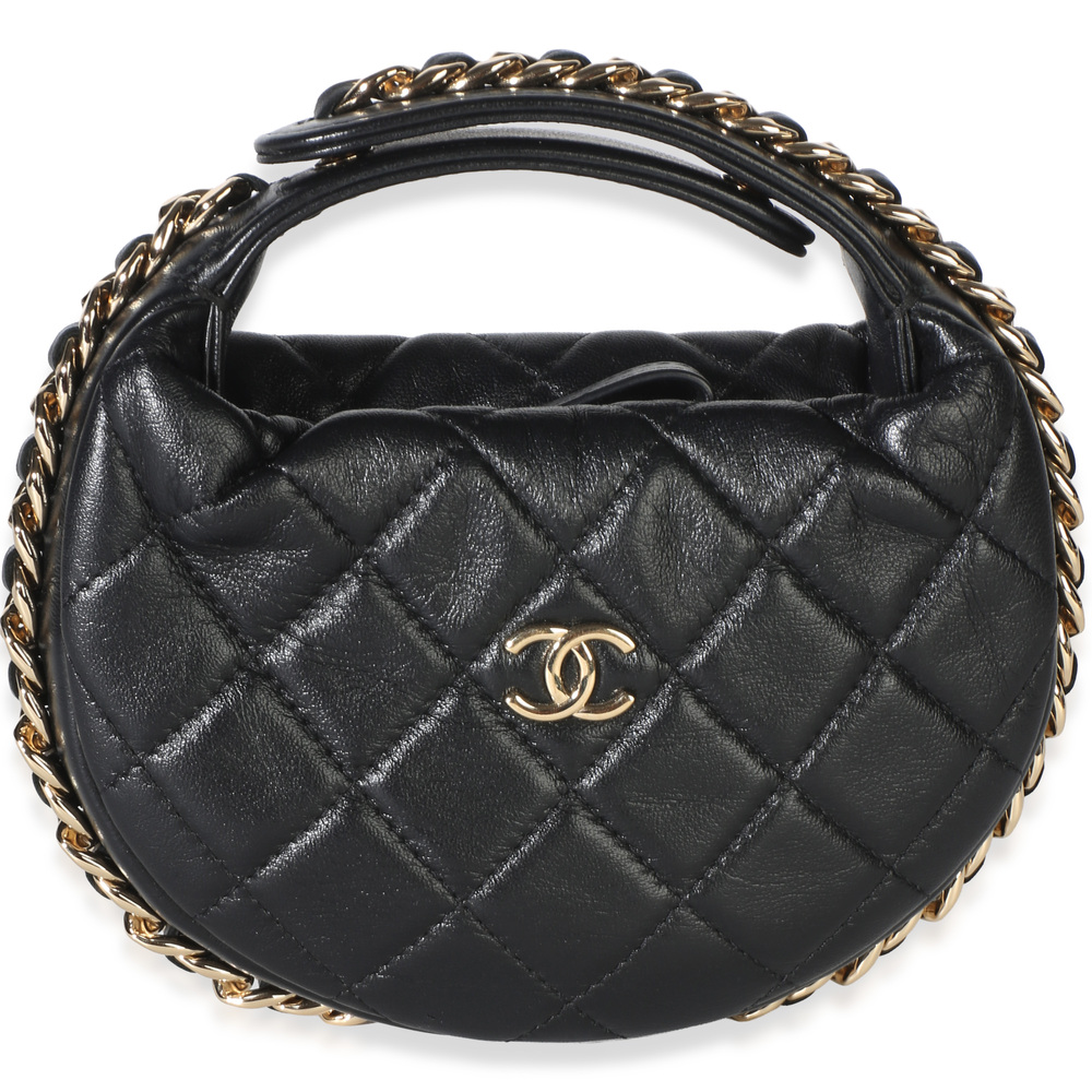 Chanel Black Quilted Lambskin Mini Chain Around Pouch Hobo